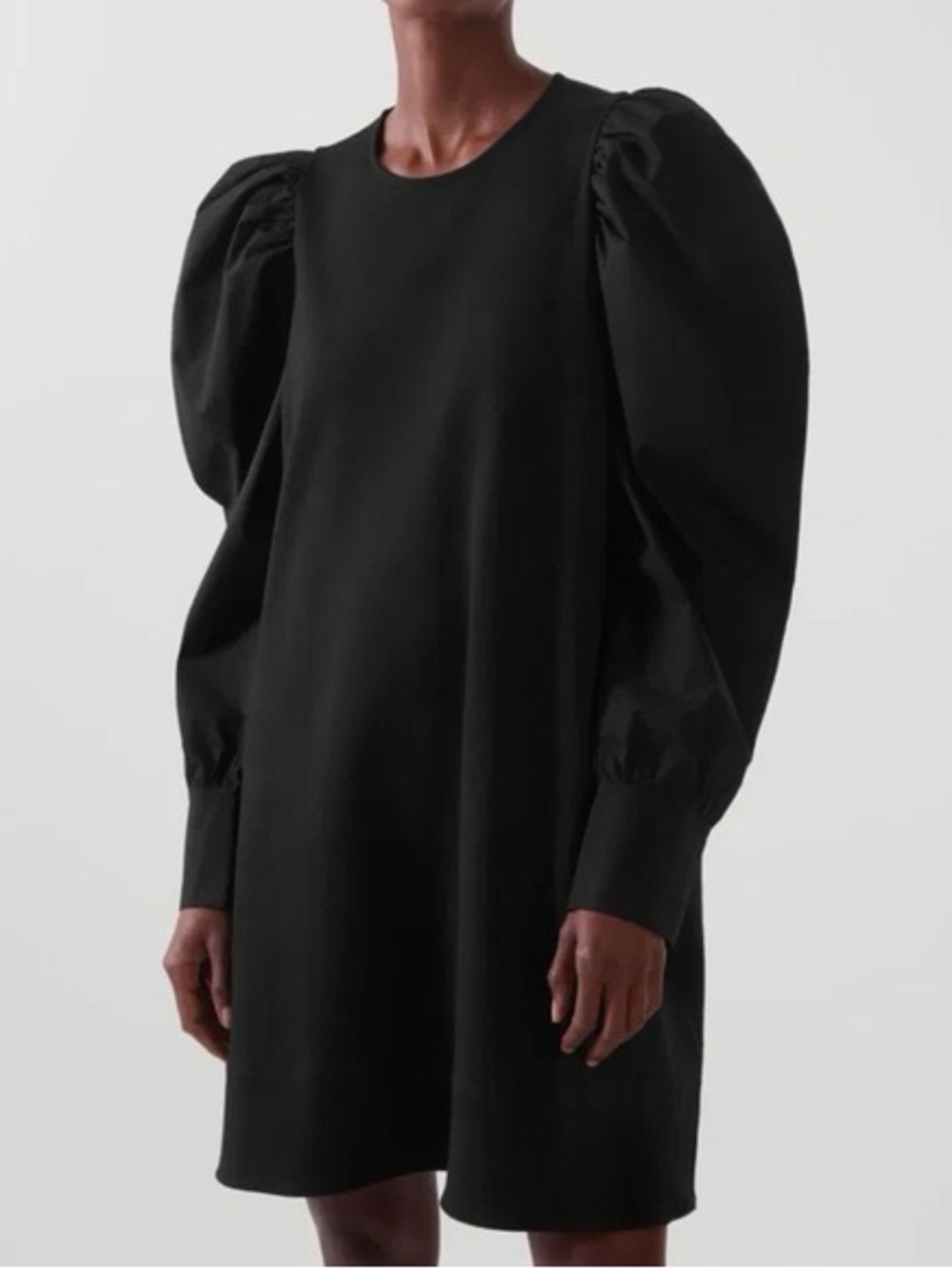 COS Sz S Black Puff Long Sleeves Lagenlook Minimalist Dress